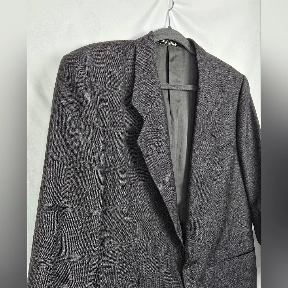 Mani by Giorgio Armani Pure Virgin Wool Gray Windowpane Coat Blazer sz 40 Short